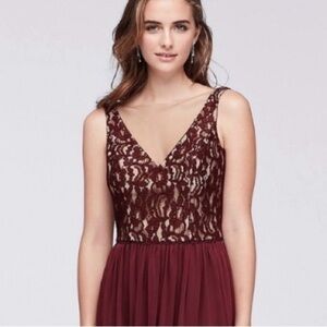 David's Bridal Illusion V-Neck Sleeveless Lace Mesh maxi Dress prom wedding